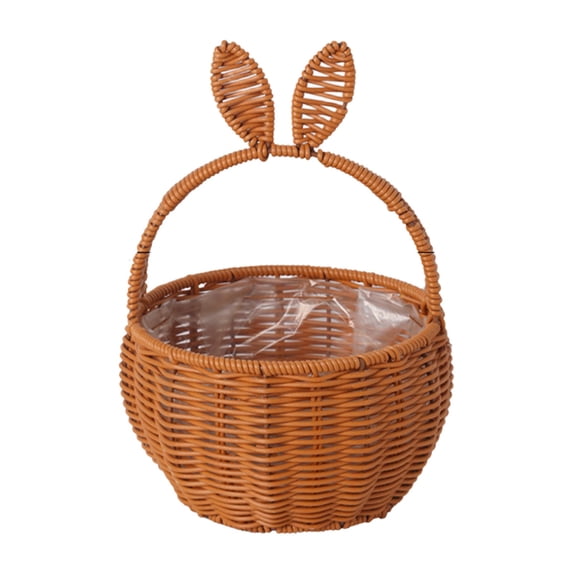 Woven Easter Basket with Handle, Bunny Easter Baskets, Easter Egg Hunt Carrier Baskets, Easter Woven Picnic Basket with Cute Rabbit Ears, Small Gift Wicker Wicker Storage Basket, Party Supplies