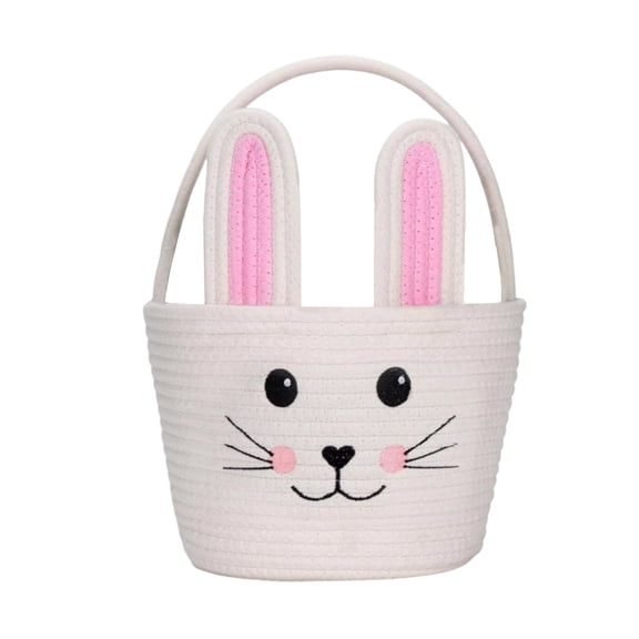 Woven Easter Basket for teen teen with Handle, Empty Bunny Egg Basket for Girls Boys teen, Foldable Cotton Rope Basket for Easter Egg Hunt Decor Gift, Rabbit Storage Basket *1