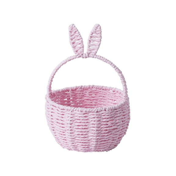 Woven Easter Baskets Bunny Ear Design Woven Bunny Baskets with Handles Eggs Hunt Bucket Rabbit Cotton Rope Basket Gift for Boys Girls