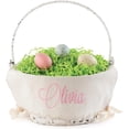 thumbnail image 1 of Personalized Easter Egg Basket With Handle, White Woven Basket With Scallop Edge Linen Liner, Custom Name In Pink Script, For Kids And Adults, 1 of 5
