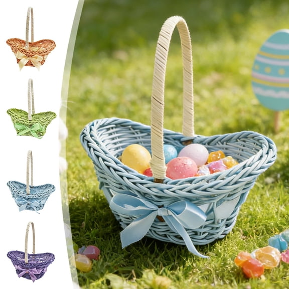 Woven Easter Mini Flower Basket with Handle – Decorative Handheld Storage for Artificial Flowers and Small Items, Desktop Organizer
