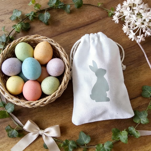 Woven Fabric Drawstring Storage Bag, Small Organizer Basket for Party Favors and Candy, Decorative Gift Bag for Holiday, Foldable Easter Storage