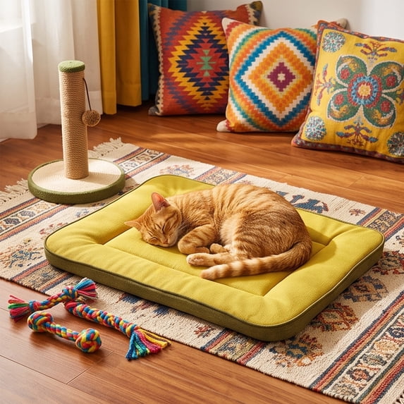 Woven Fabric Pet Mat Scratch Resistant Pull Proof Washable All Seasons Quilted Padding Non Slip for Cats Small Dogs Crate Floor Furniture