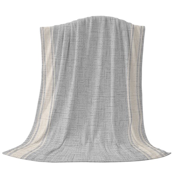 Woven Fabric Throw Flannel Blanket Rustic Vintage White Stripe Light Gray Linen Texture Super Soft Cozy Bed Blanket, Lightweight Plush Fuzzy Bed Throw for Bedroom Sofa Couch Living Room 30x40in