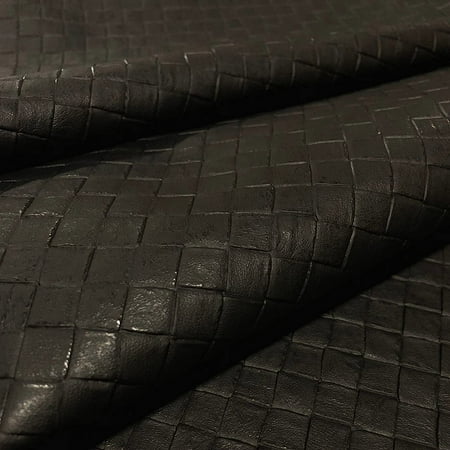 Woven Faux Leather Fabric, Embossed Soft Basketweave Vinyl, Textured Crafts DIY and Upholstery Pleather Sheets - Cut by The Yard (Black)