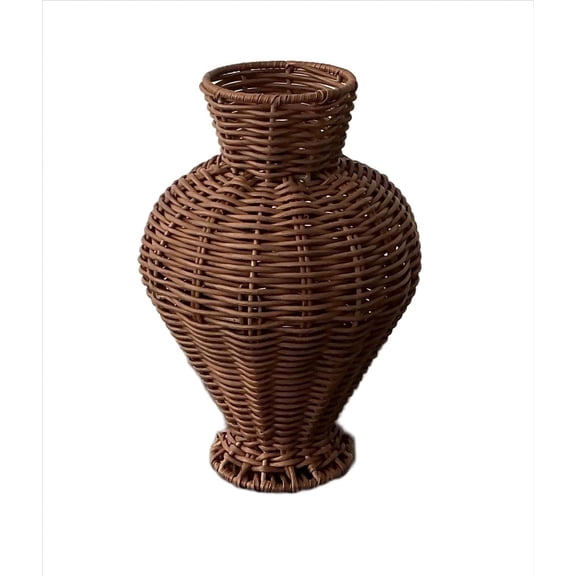 Woven Faux Rattan Indoor Vase, Brown Decorative Rattan Vase for Dried or Faux Plants, Lightweight Woven Vase for Home Dcor