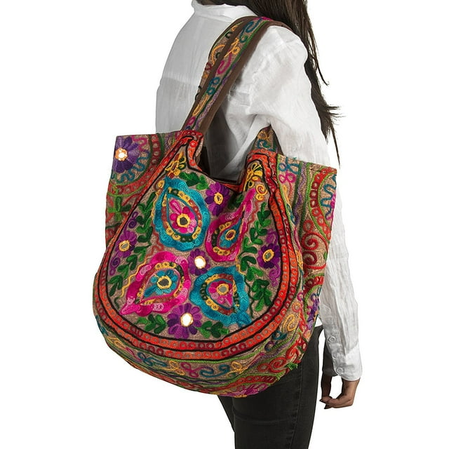 Woven Floral School Female Tote Shoulder Boho Bag Large Casual Travel ...