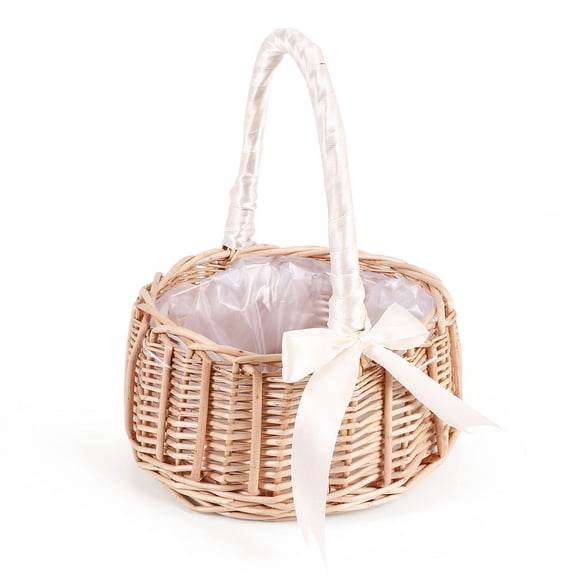Woven Flower Basket Rattan Storage Girl Hand Handmade with Bow, S