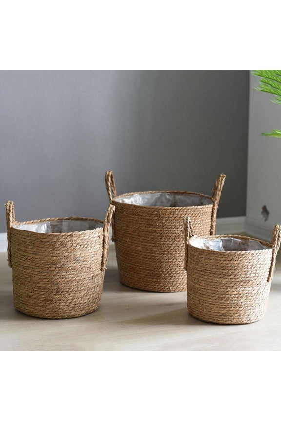 Woven Flower Basket Straw Weaving Basket Plant Flower Pots Cover Garden Plant Containers Wicker Rattan Vase Storage Bins Box Container Sundries Organizer