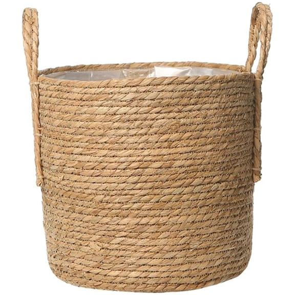 Woven Flower Basket Topboutique Straw Weaving Plant Basket Plant Container Organizer Laundry Bag Plant Pot Planter Basket Flower Pots Cover Garden Plant Containers with Plastic Liner and Handle,9.8in
