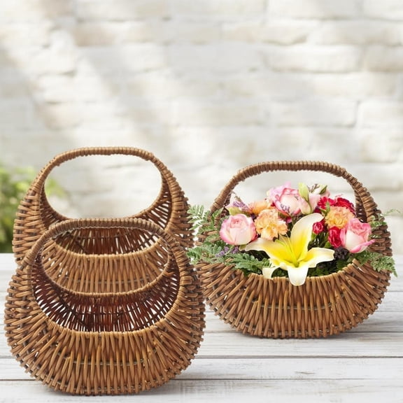 Woven Flower Girl Basket, Wicker Basket with Handle, Half Moon Wicker Basket for Wedding, Gifts, Home Decor, Storage Solution, DIY Projects