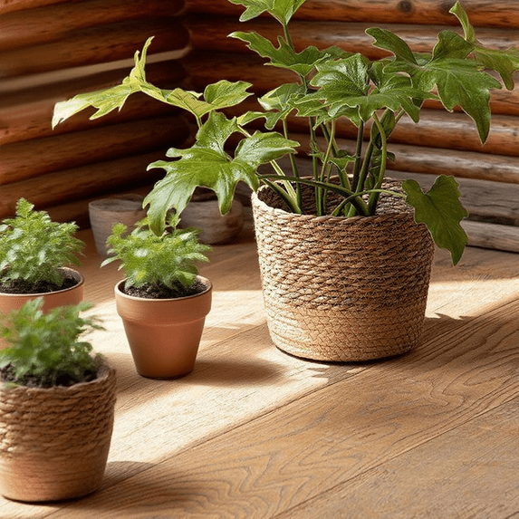 Durable Seagrass Woven Planter Basket - Rustic Decorative Storage Organizer, Versatile Flower Pot for Living Room Porch Home Spaces,4.72in(M)