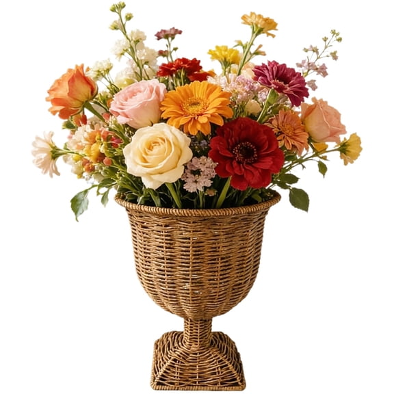 Woven Flower Pot, Decorative Planter, Natural Rattan Goblet Shaped Flower Arrangement Basket Container for Living Room Shelf Tabletop Indoor Garden Display