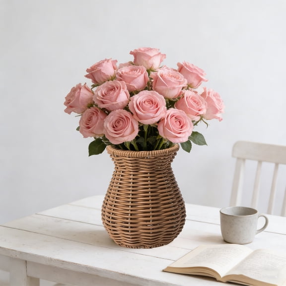 Woven Flower Vase，Brown - Boho Home Decor for Living Room, Natural Fiber Vase for Flower Arrangements, Dry Flowers, Cabinet Decor & Photography Prop, Unique Gift