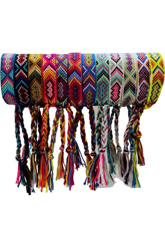 Woven Friendship Bracelets, Braided Bracelets String, Adjustable Nepal Bracelet，Mexico Wave Anklet for Best Friends Kids Women Girls Kids Men, Assorted Colorful（12PCS）