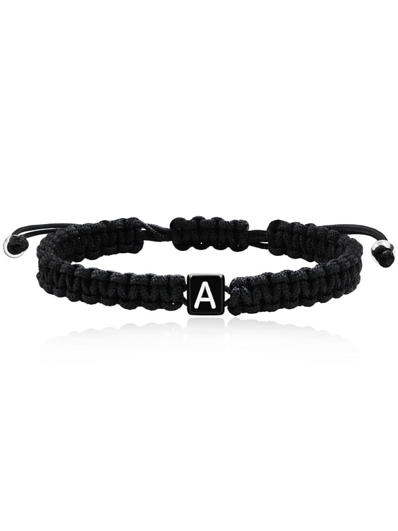 Woven Friendship Bracelets for Teen Girls Adjustable Braided Wrap Bracelets Boho String Bracelets for Women Men (Black Rope-Letter A)