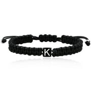 Woven Friendship Bracelets for Teen Girls Adjustable Braided Wrap Bracelets Boho String Bracelets for Women Men Black Rope-Letter K