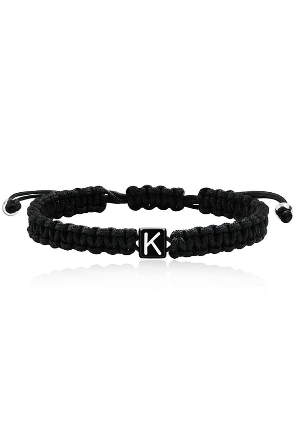 Woven Friendship Bracelets for Teen Girls Adjustable Braided Wrap Bracelets Boho String Bracelets for Women Men (Black Rope-Letter K)
