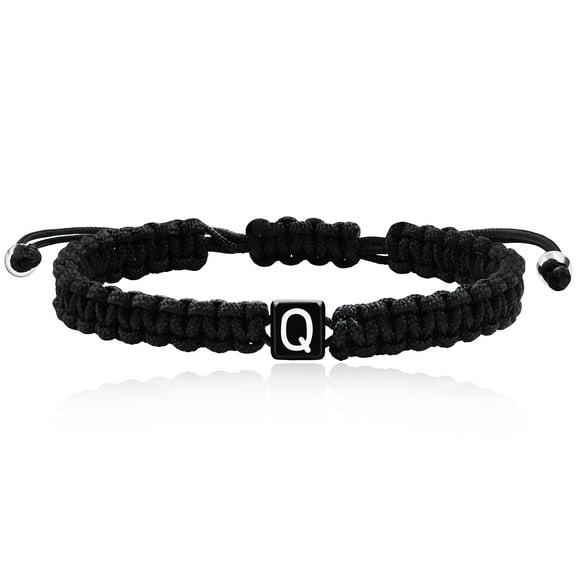 Woven Friendship Bracelets for Teen Girls Adjustable Braided Wrap Bracelets Boho String Bracelets for Women Men (Black Rope-Letter Q)