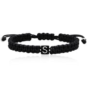 Woven Friendship Bracelets for Teen Girls Adjustable Braided Wrap Bracelets Boho String Bracelets for Women Men Black Rope-Letter S