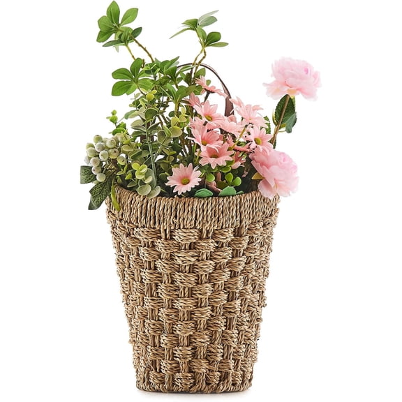 Woven Front Door Basket Seagrass Wall Hanging Basket Decorative Boho Mounted Organizer for Dried Flower Plants Storage Basket for Garden, Home, and Farmhouse Dcor