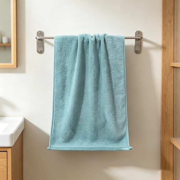 Woven Geometric Border Hand Towel, 13.3x28.7 Inch Soft Cotton Terry Bath Cloth with Fringe Hem, 1 Pack