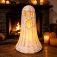 thumbnail image 1 of Woven Ghost Halloween Decorations, White Handwoven Ghost Tabletop Figurine with Hollow Face Cutouts, Spooky Farmhouse Fall Decor for Indoor Home Mantel Display, 11.81 Inch, 1 of 10