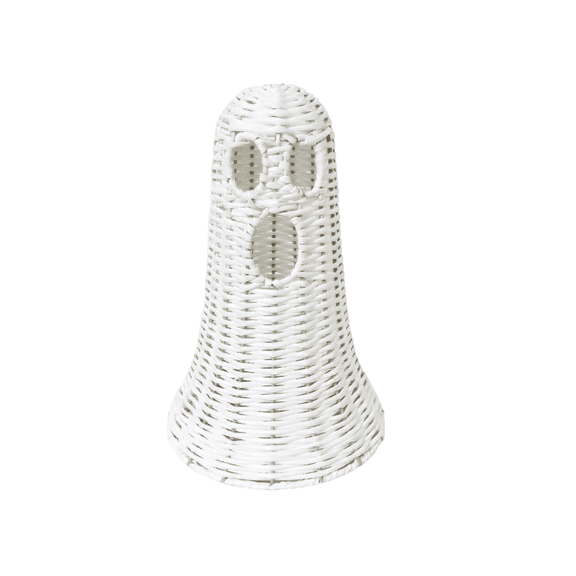 Woven Ghost Ornament, 11 Inch Rattan Halloween Decorative Figurine for Tabletop Shelf Mantel, Holiday Home Decor, White