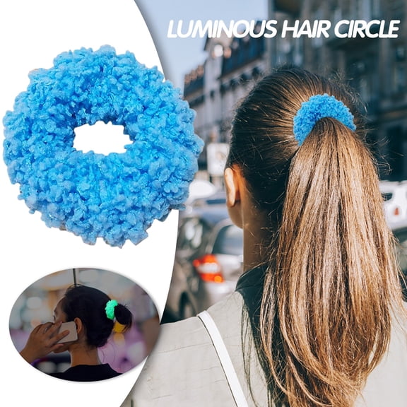 Woven Hair Rope-Autumn and Winter Hairy Luminous Hair Circle, Elastic Fashion Fluorescent Rope Circle, Birthday Gift Party, Christmas Halloween Headdress, Christmas Gift, Luminous Hair Band Blue,