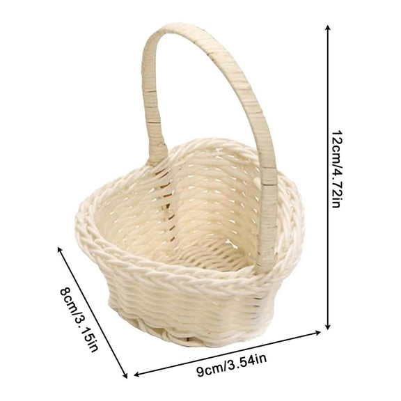 Woven Handled Small Flower Basket, Artificial Rattan Home Decor Basket, Aesthetic Photo Prop for Wedding and Desktop Storage with Natural Texture Look