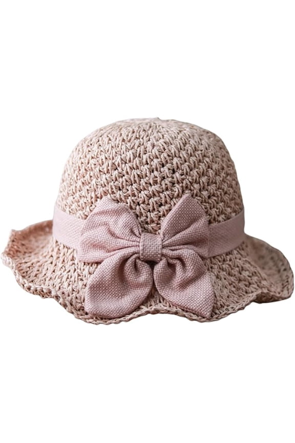 Woven Handmade Straw Hat with Ruffled Bow Wide Brim Foldable Breathable Crochet Bucket Sun Women