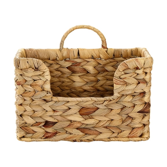 Woven Hanging Magazine Holder, Water Hyacinth Magazine Basket, Wall Mounted Storage Basket for Books & Files, Wall File Organizer Magazine Rack with Handle for Home & Office 11.8"x4.3"x7.9"