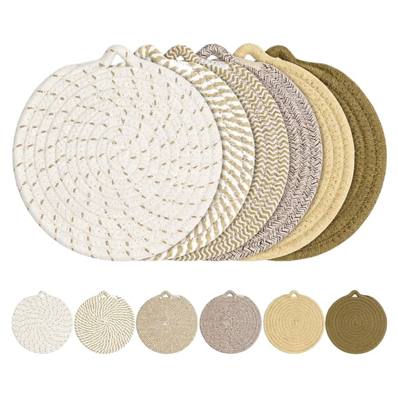 Woven Heat Resistant Trivet Mats 7 Inch Durable Material Cotton Thread Weave Hot Pads for Kitchen Counter Protector Potholders for Dishes Bowls Mugs Pots Assorted Neutral Boho