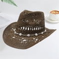 thumbnail image 1 of Woven Hollow Out Cowboy Hat for Women and Men, Western Style Wide Brim Sun Hat, Breathable Straw Beach Hat for Garden Party, Summer Festival, and Casual Outfits Brown, 1 of 3