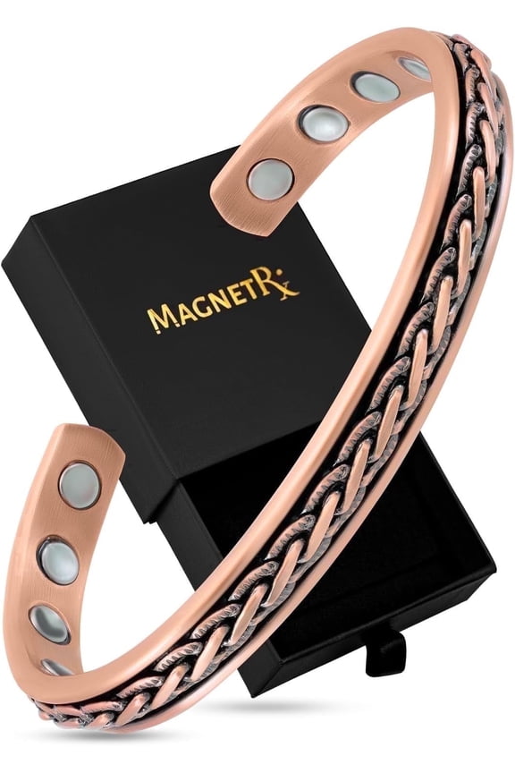 Copper Magnetic Cuff Bracelet for Men and Women, Pure Copper, Adjustable Woven Inlay Design