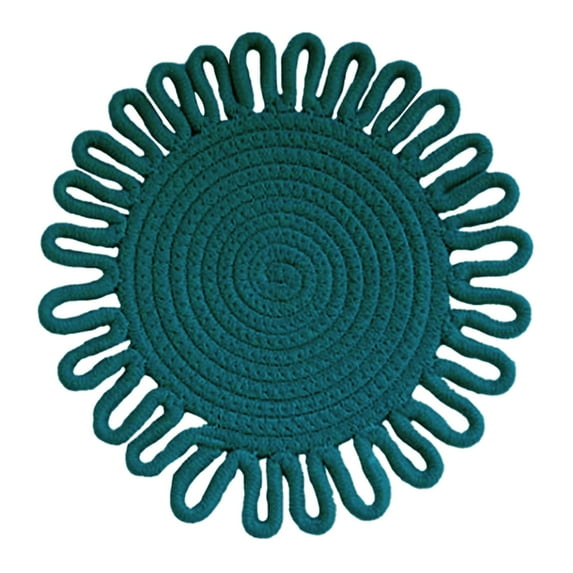 Woven Insulation Mat Table Mat Dark Green 24Cm-Woven Floral Placemat Cotton Cord Vintage Woven Insulation Mat Kitchen Floral Placemat Handmade Cotton Pot Cushion Cup (Diameter 7.1 "9.4" 11.8 ")