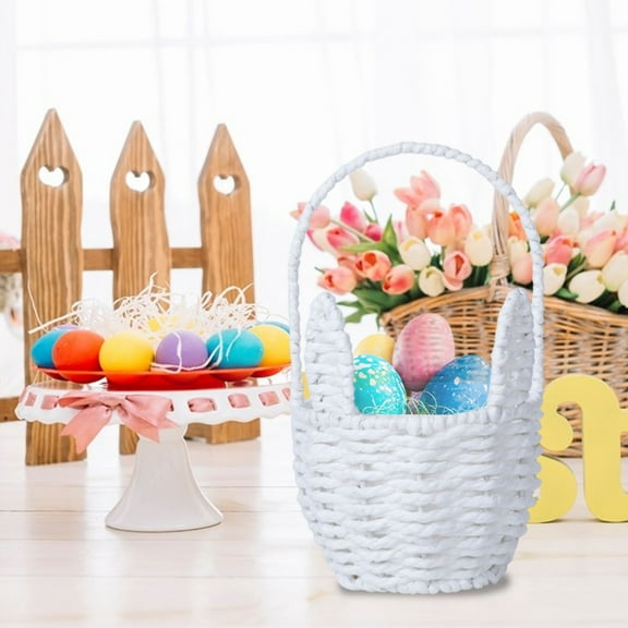 Woven Iron Wire Easter Bunny Basket for Egg Candy Storage Gift Presentation Holiday Spring Decor and Party Centerpiece