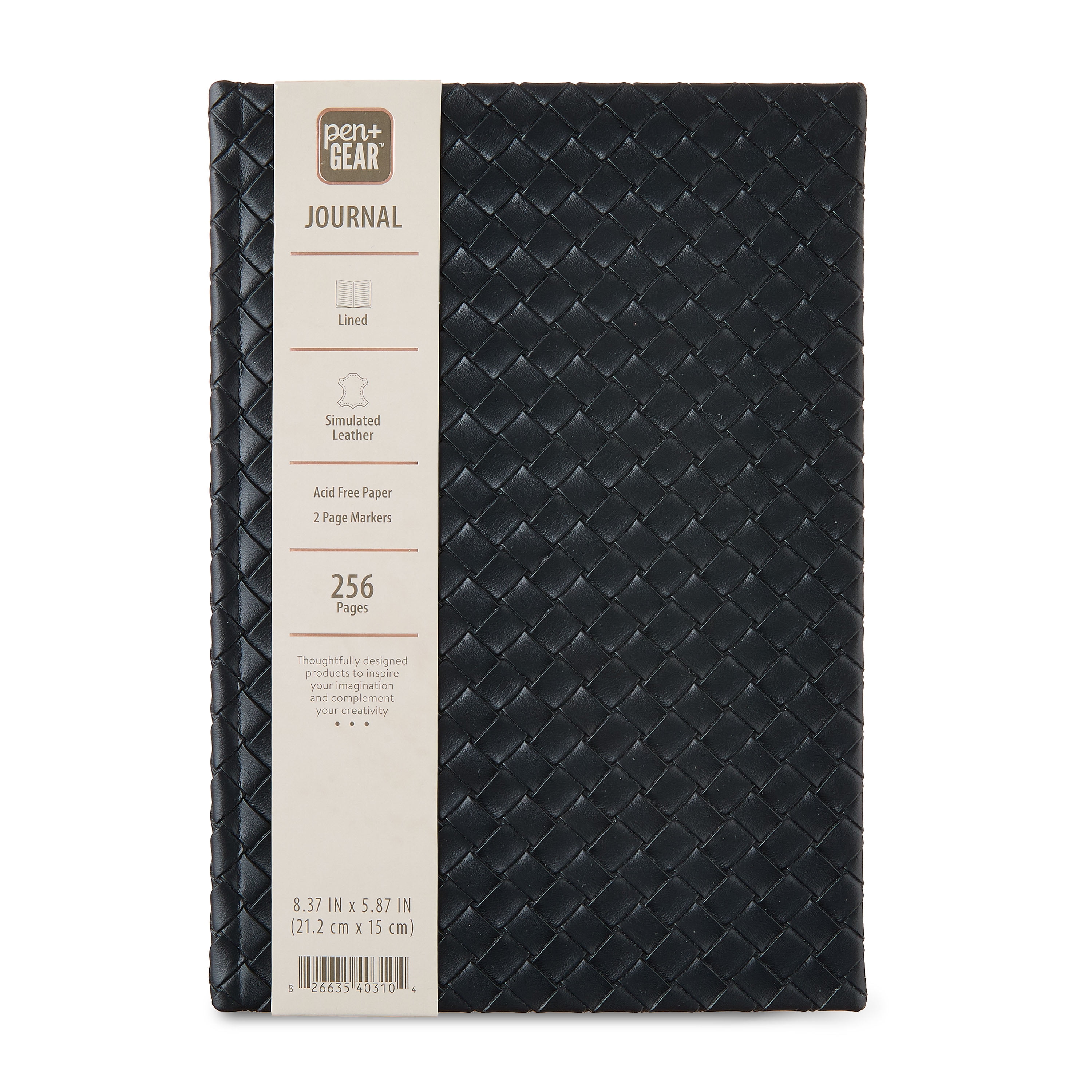 Pen+Gear Woven Simulated Leather Journal, Black, 8.37" x 5.87", 256 Lined Pages