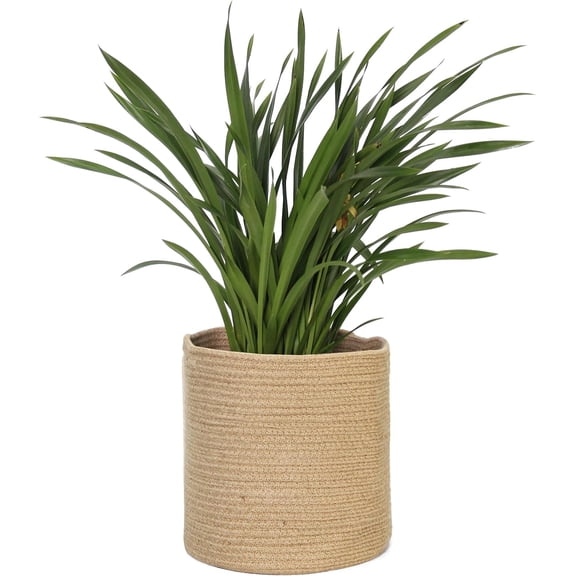 Woven Jute Basket, Wicker Basket Planter for 10 inch Pot, Round Indoor Tree Pot Cover, Small Boho Storage Bin Organizer, Rustic Baskets for and Decor, 11"X11"