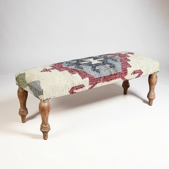 Better Wood & Home Woven Jute Upholstered Bench with Farmhouse Decor