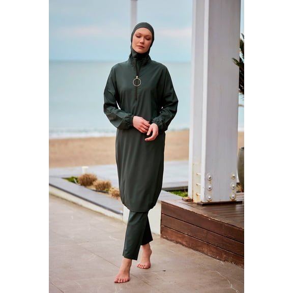 Woven Khaki Burkini Modest Swimwear M2406