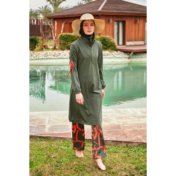 Woven Khaki Burkini Modest Swimwear M2432