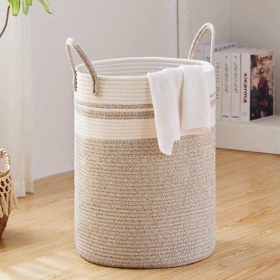 Woven Laundry Hamper, 72L Tall Blanket Storage-Brown&White - Walmart.com