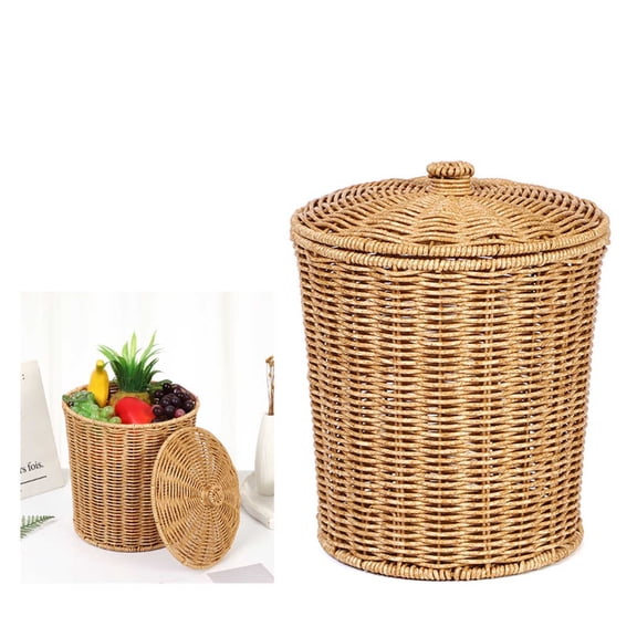 Woven Laundry Hamper with Lid, Imitation Rattan Storage Basket, Large Wicker Clothing Bin, for Bedroom Bathroom Organization