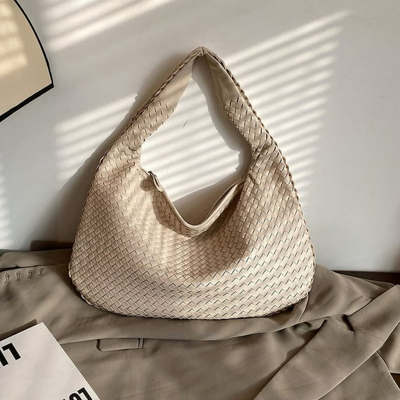 QUARRYUS Womens Solid Color Woven Leather Shoulder Handbag