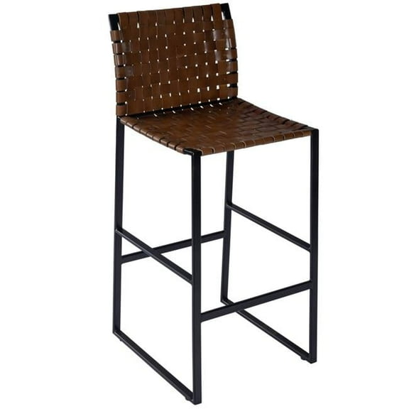 Woven Leather Bar Stool, Brown