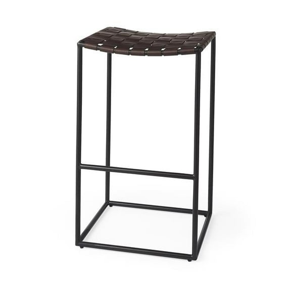 Woven Leather Bar Stool, Dark Brown