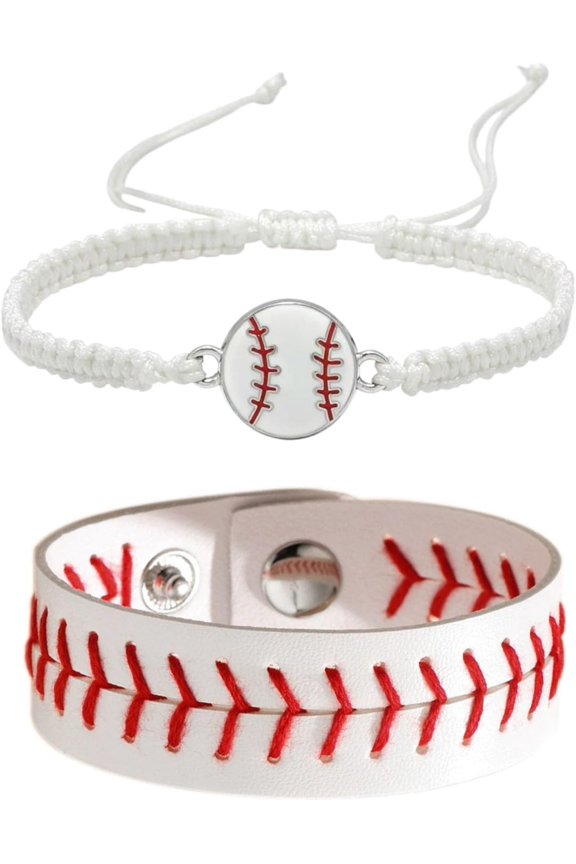 Woven Leather Baseball Softball Rugby Braided Rope Stackable Bracelet for Women Men Jewelry Sports Day Charm Handmade Sports Team Statement Handmade