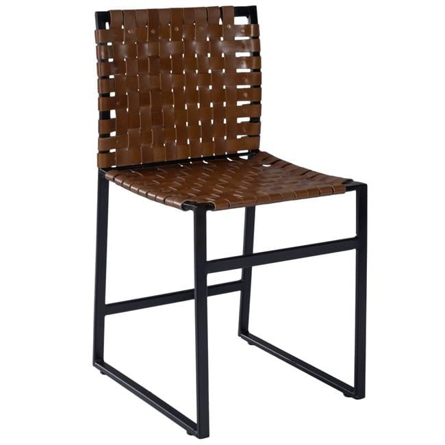 Urban Rustic Black Iron Base Genuine Leather Side Chair