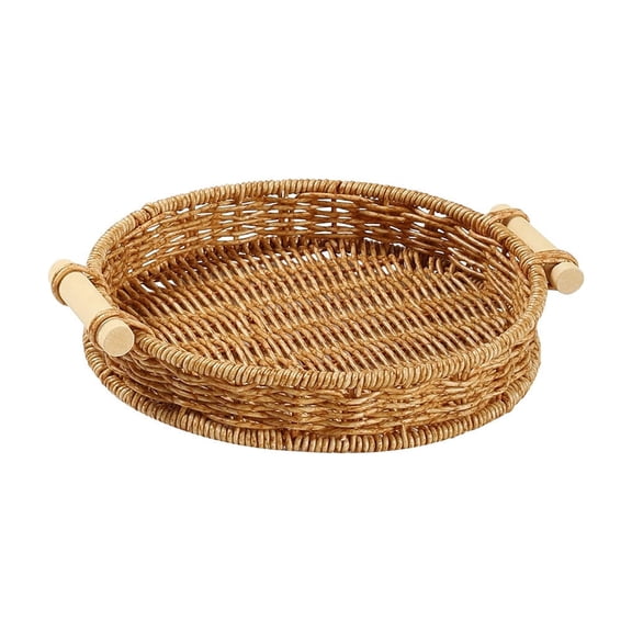 Woven-Look Plastic Storage Basket with Handles, Open-Top Counter Organizer Bin for Fruit, Bread, Snacks, Bathroom & Office Desktop